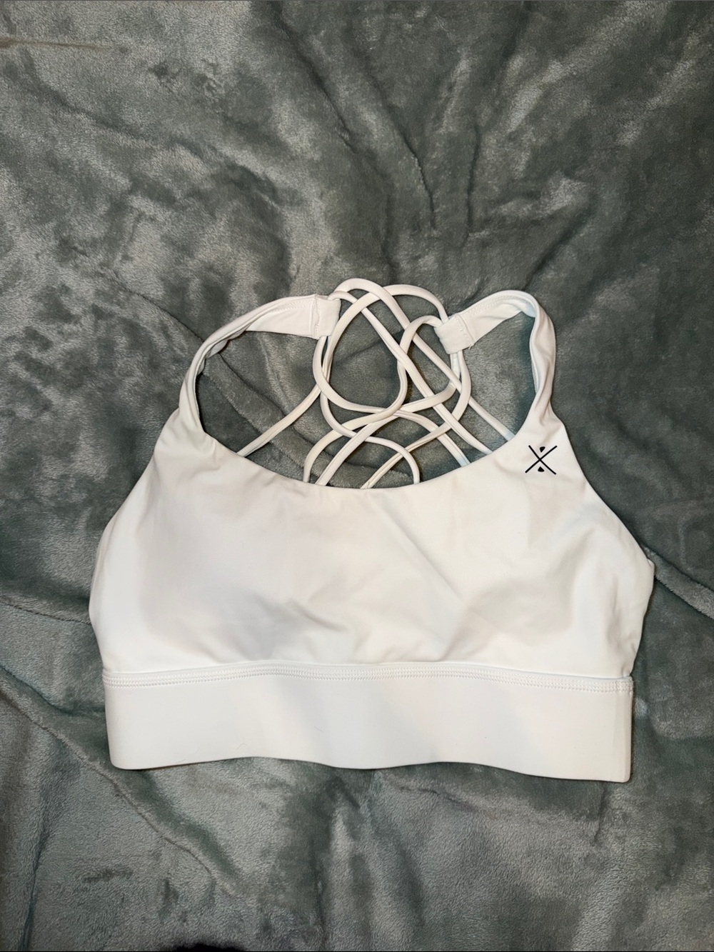 White Strappy Back Sports Bra with Decorative Crisscross Detail